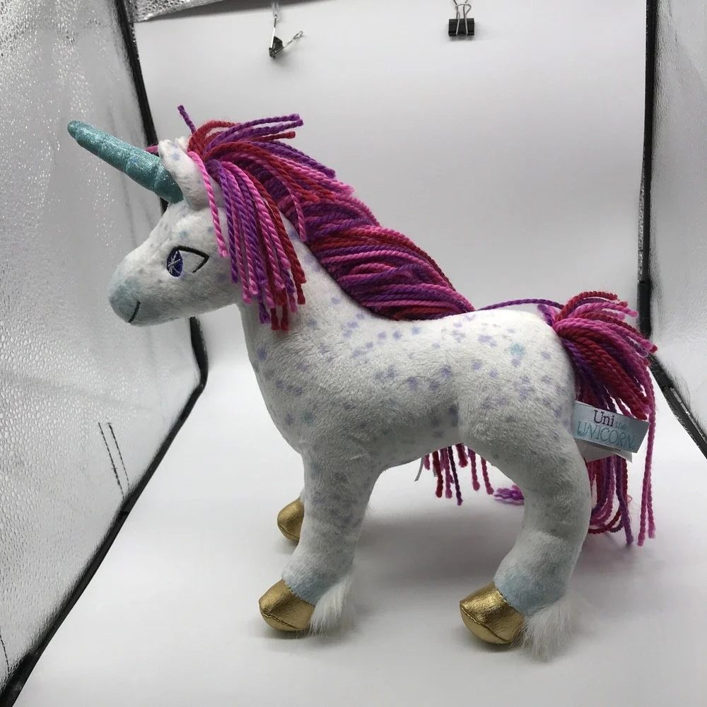 Douglas Toy  UNI the Unicorn Rainbow Yarn Hair Gold Hoofs Embroidered Eyes
